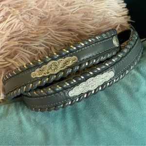 Vintage Western Belt gray with silver concho accents and lacing kids or XS women